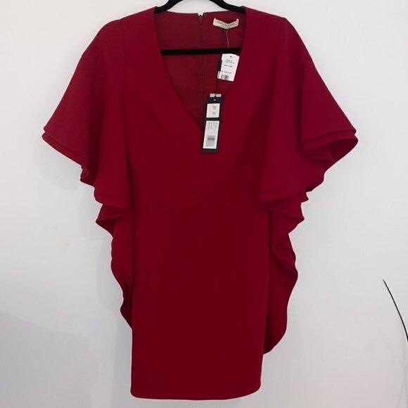 HALSTON Heritage  V-neck Flounce Sleeve Crepe Dress Size 0 - Picture 5 of 17